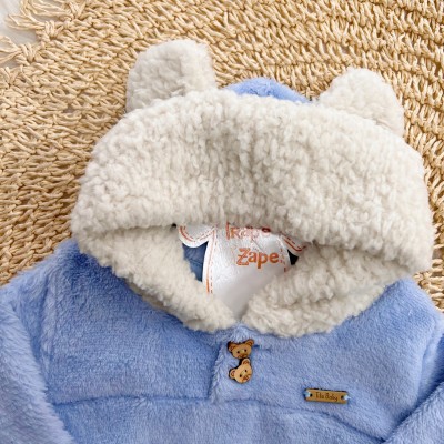 Conj. Casaco Capuz Orelha de Ursinho e Calça de Pelinho - Azul Bebê